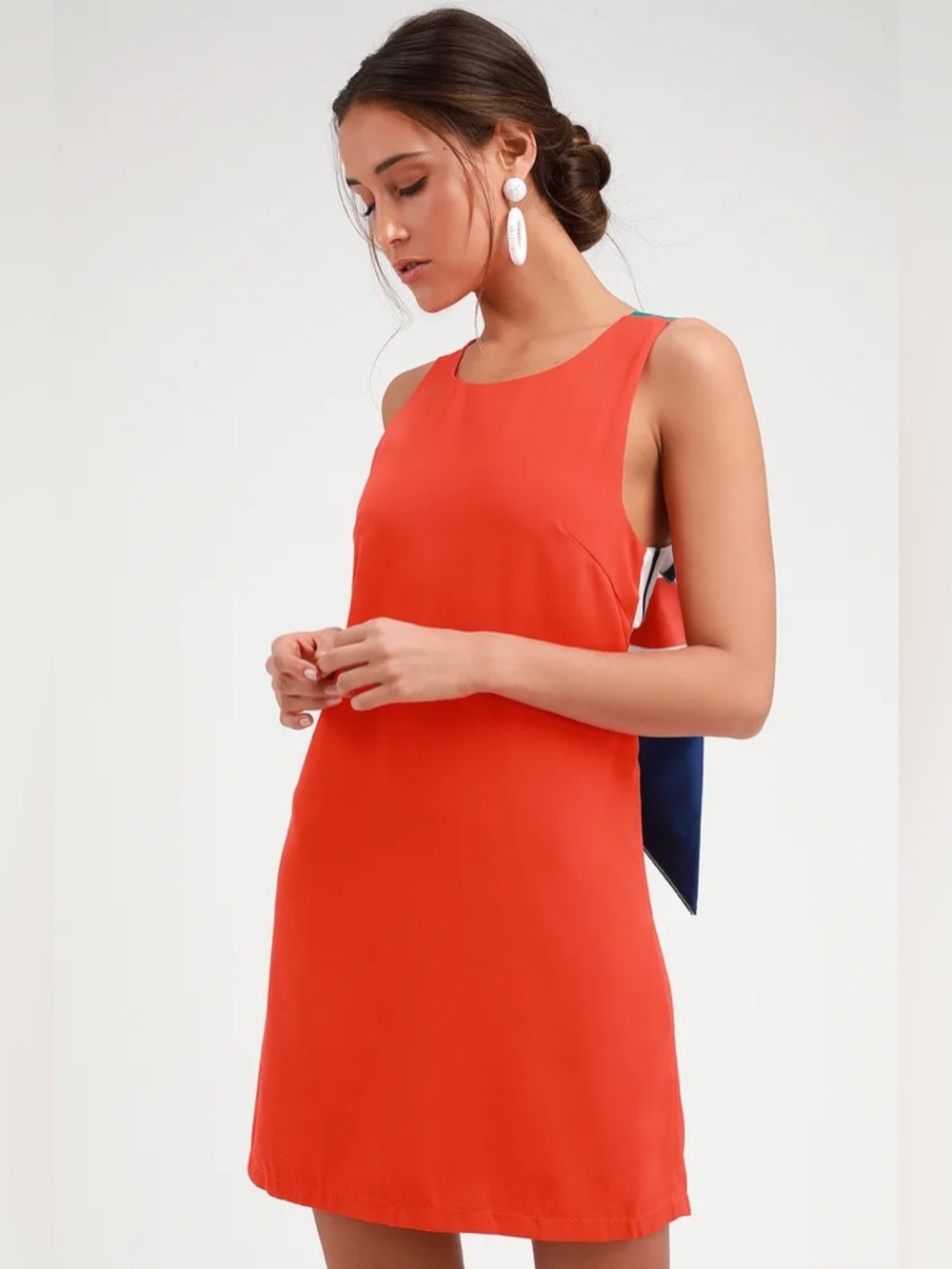 Lulus LuLu's Orange Striped Trim Sleeveless Mini Dress M Sz M Blue Women Dresses